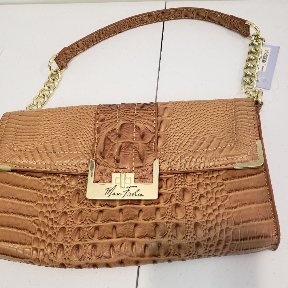 Marc Fisher Tan Croc-Embossed Women's Clutch